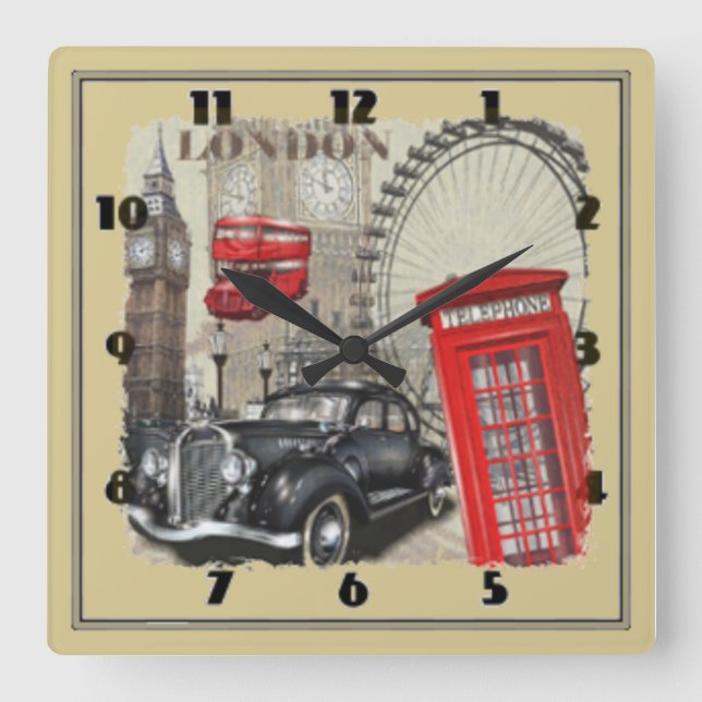 London vintage quadratische wanduhr (Vorderseite)
