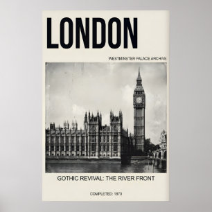 London Wall Art Print Schwarz & Weiß Westminster Poster