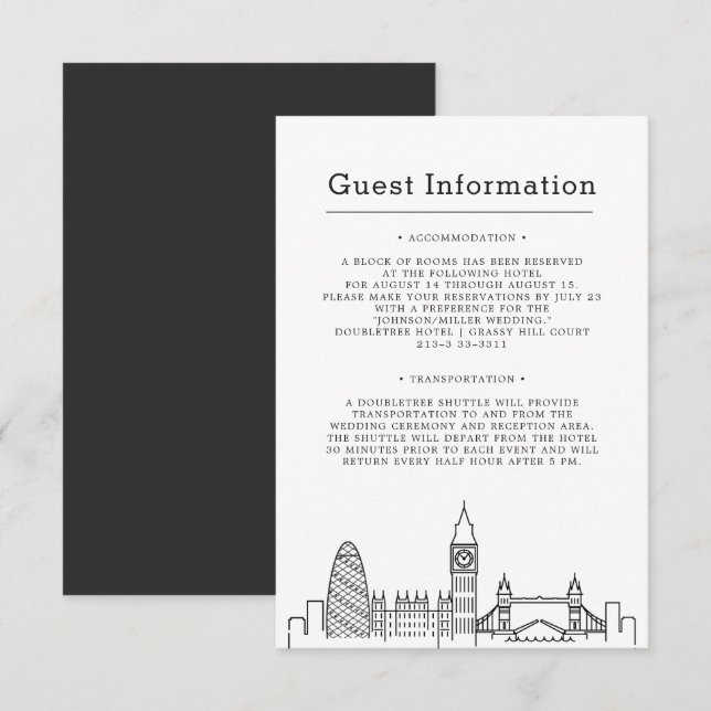 London Wedding | Einseitige Informationen Begleitkarte (Vorne/Hinten)