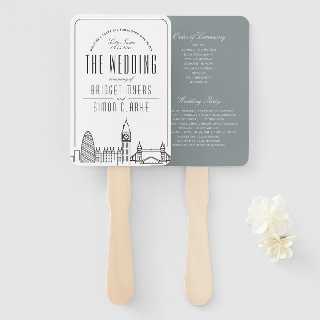 London Wedding | Hochzeitsprogramm Hand Fan Fächer (Vorne und Hinten)