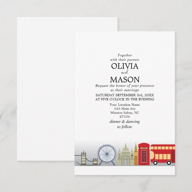 London Wedding Invitation England Einladung (Vorne/Hinten)
