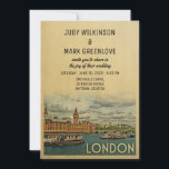 London Wedding Invitation UK England Einladung<br><div class="desc">Vintage Einladungen zur Hochzeit in London mit der Westminster Abtei an der Themse für diese britische Szene. Dieses coole Retro-Design aus der Mitte des Jahrhunderts ist der perfekte Weg,  um Gäste in Ihre London England Hochzeit in Urlaubsort zu sammeln.</div>