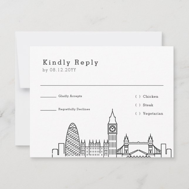 London Wedding | RSVP Card + Food Choice (Vorderseite)