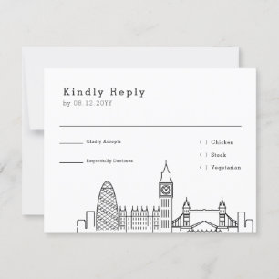London Wedding RSVP Card + Food Choice Karte