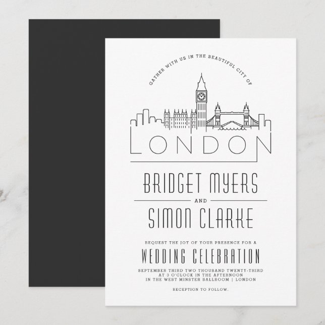 London Wedding | Stilisierte Skyline-Einladung Einladung (Vorne/Hinten)