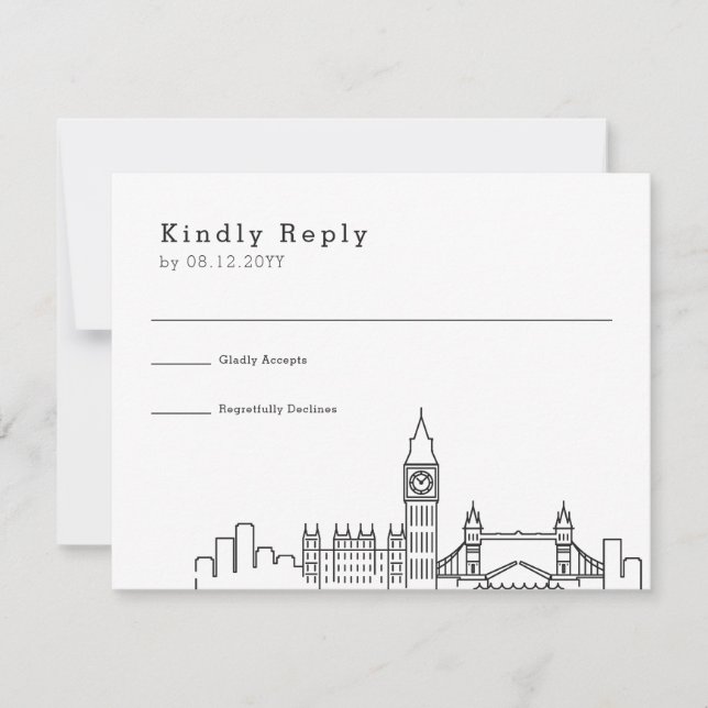 London Wedding | Stilisierte Skyline-UAWG RSVP Karte (Vorderseite)