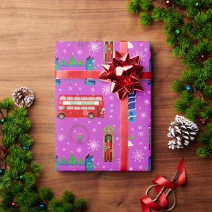 London Weihnachten Lila Muster Hintergrund Geschenkpapier