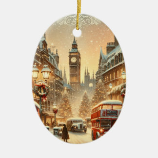 London-Weihnachtskarte – Londons festliche Szene Keramik Ornament