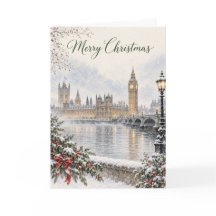 London Westminster Aquarell Frohe Weihnachten Hol