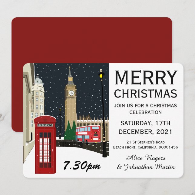 London zu Weihnachten - Party Einladung (Vorne/Hinten)