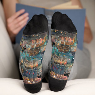 London zu Weihnachten und Neujahr in Wasserfarben Socken