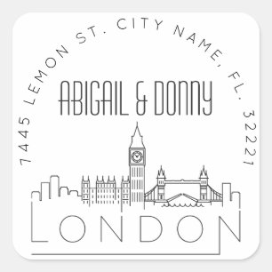 Londoner Hochzeit in Urlaubsort Quadratischer Aufkleber
