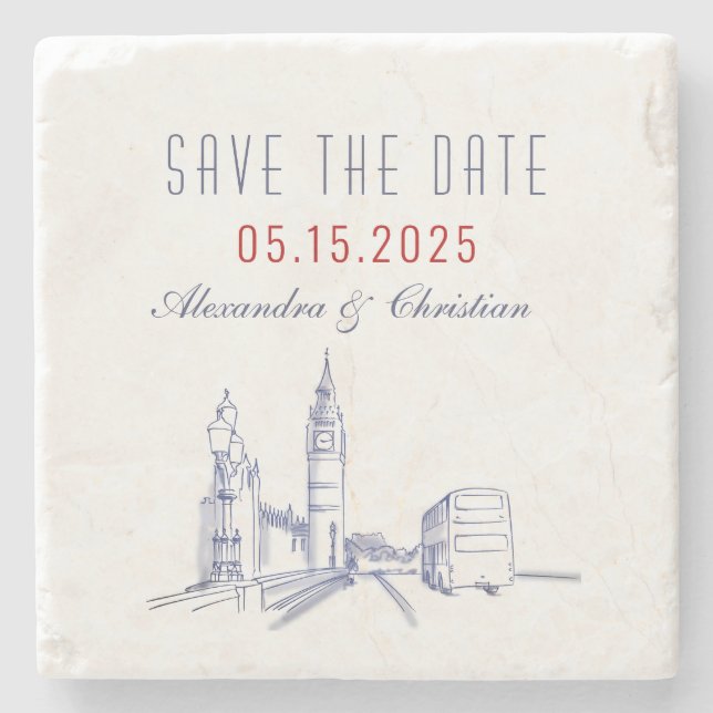 Londoner Hochzeit rettet das Datum der Einladung Steinuntersetzer (Vorderseite)