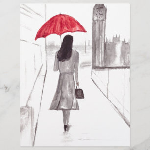 Londoner Mädchen mit rotem Regenschirm