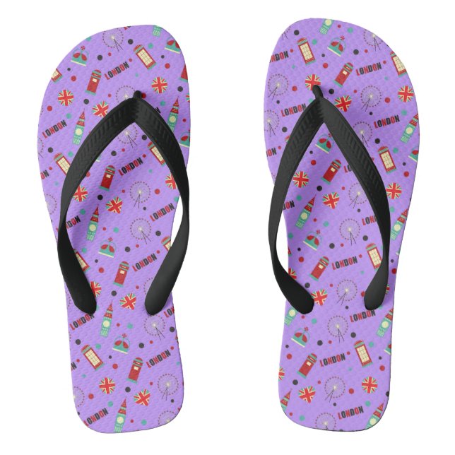 Londoner Muster mit Lila Hintergrund Flip Flops (Fußbett)