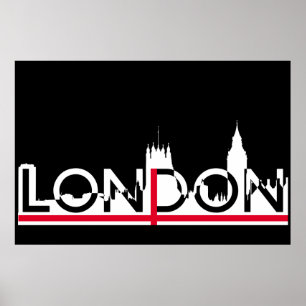 Londoner Silhouette und englische Flagge Poster