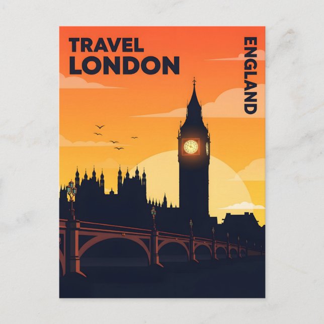 Londoner Skyline bei Sonnenuntergang mit großem be Postkarte (Vorderseite)