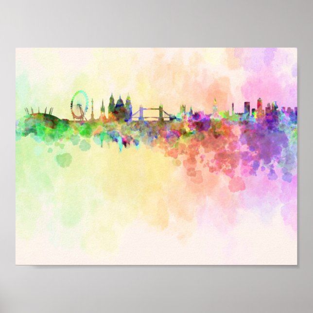 Londoner Skyline im Aquarellbild Poster (Vorne)