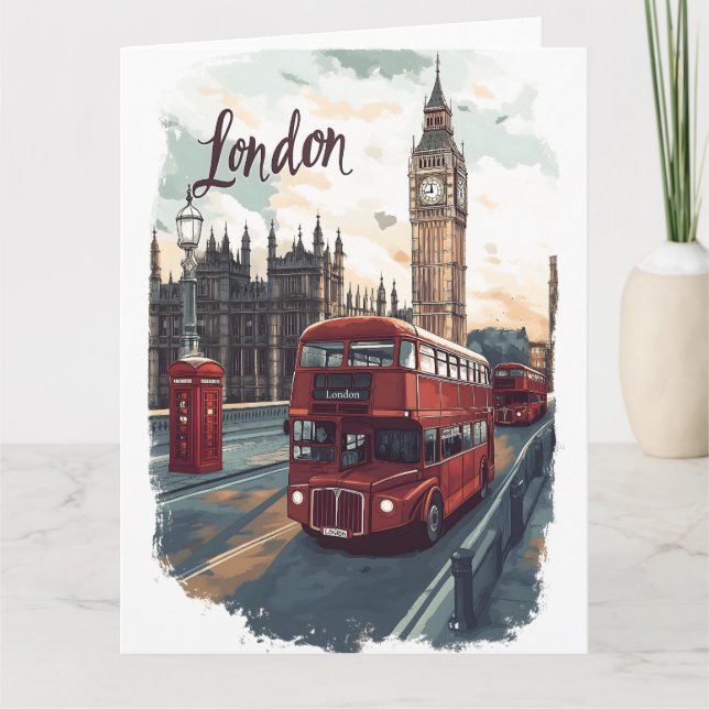 Londoner Stadtbild mit Doppeldecker-Bus und Big Be Karte (Vorderseite)