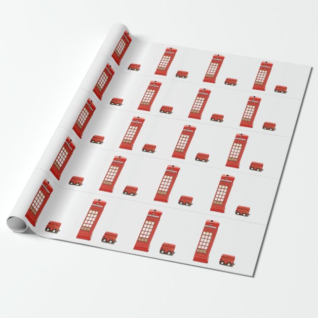 Londoner Telefonkabine mit rotem Doppeldecker Geschenkpapier (Ungerollt)