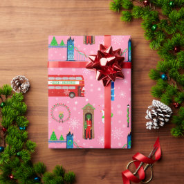 Londoner Weihnachts-Rosa-Muster Hintergrund Geschenkpapier
