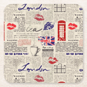 Londoner Zeitungsmuster Rechteckiger Pappuntersetzer