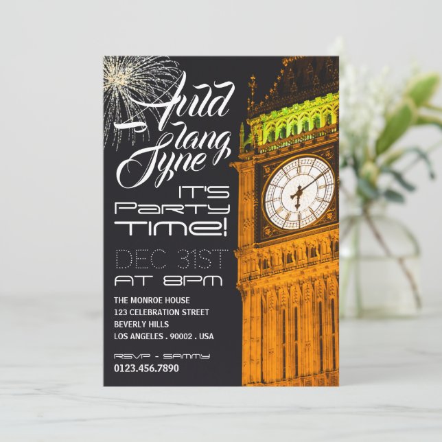 Londons Big Ben, Silvester Party Einladung (Stehend Vorderseite)