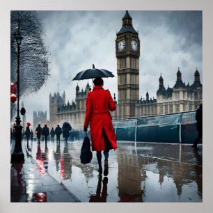 Londons Elegance im Regen Poster