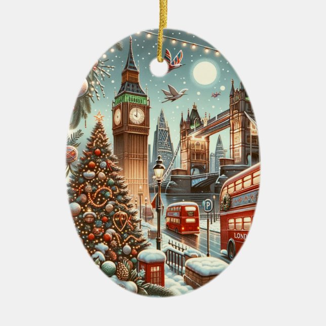 Londons festlicher Splendor - ein lebendiger Weihn Keramik Ornament (Vorne)