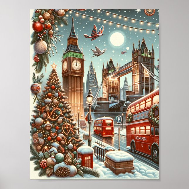 Londons festlicher Splendor - ein lebendiger Weihn Poster (Vorne)