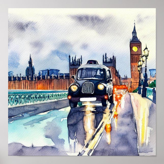 Londons Ikonische schwarze Taxi-Kabinen (A) Poster (Vorne)