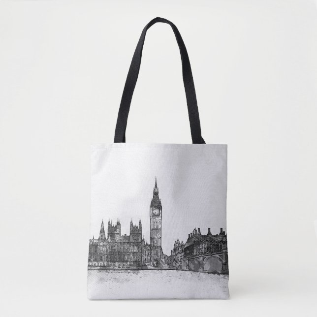 Londonskyline-schwarze u. weiße Taschen-Tasche Tasche (Vorderseite)