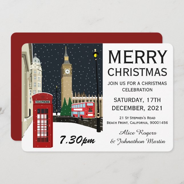 Londres À Noël Fête Invitation (Devant / Derrière)