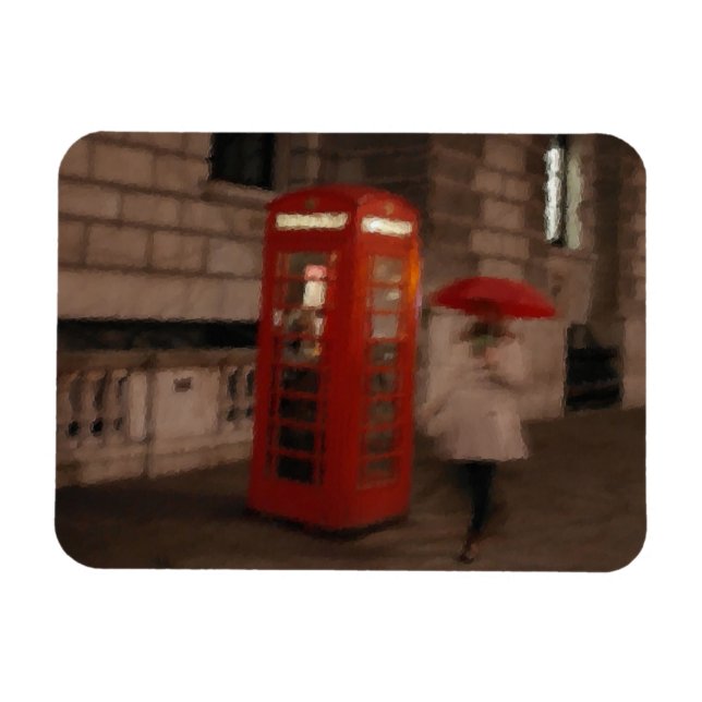 Londres - Rainy Day Phone Box - Umbrella Magnet (Horizontal)