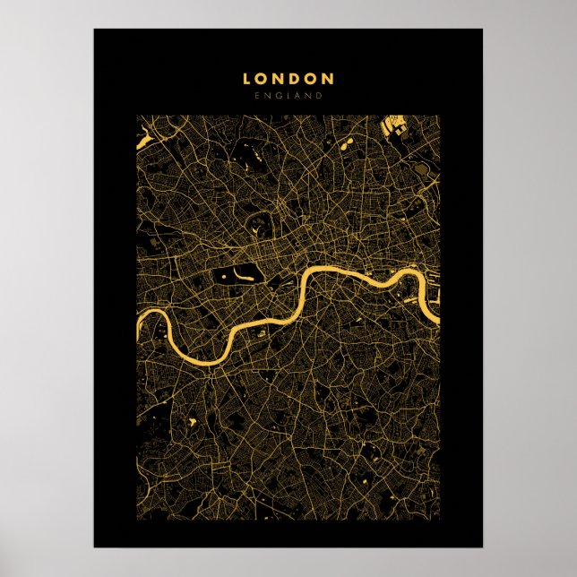Londres - Royaume-Uni Dark Gold City Carte Poster (Devant)