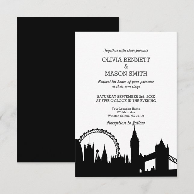 Londres Skyline Cityscape Faire-part de mariage (Devant / Derrière)