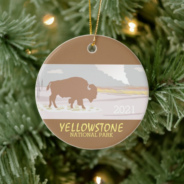 Lone Bison of Yellowstone National Park, Wyoming Keramik Ornament (Baum)