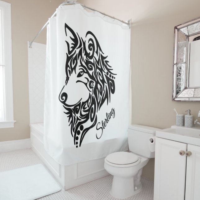 Lone Black Tribal Wolf Personal Duschvorhang (Beispiel)