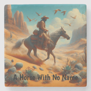 Lone Cowboy in Wüstenschlucht - Surrealer Western Steinuntersetzer