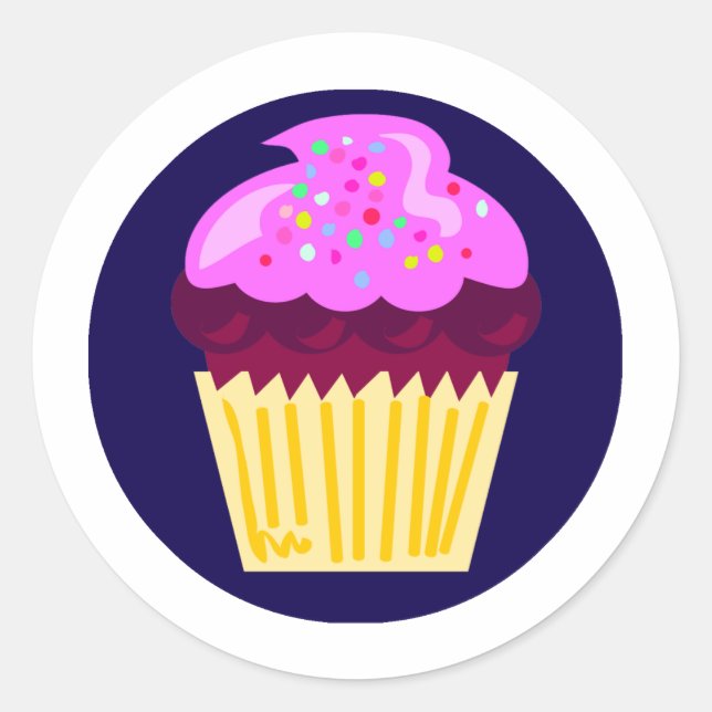 Lone Cupcake Lila Spaß Cartoon Art Runder Aufkleber (Vorderseite)