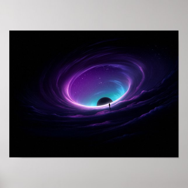 Lone Figure at Edge of Purple Cosmic Vortex Poster (Vorne)