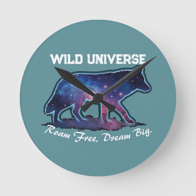 Lone Galaxy Wolf Silhouette - wild (NO NUMBERS) Runde Wanduhr (Vorderseite)