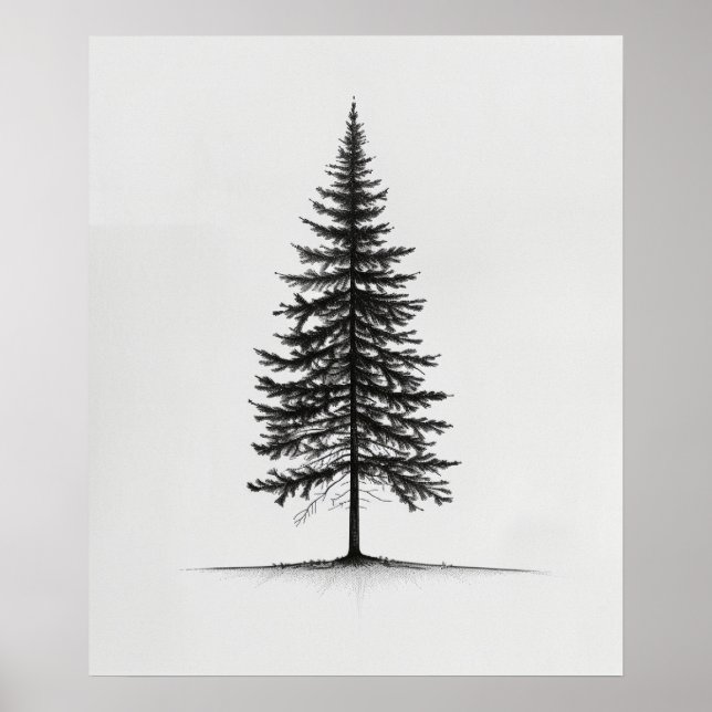 Lone Pine Tree Moderne Schwarze Linie minimalistis Poster (Vorne)