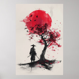 Lone Samurai – Rote Sonne Japanische Tinten Kunst Poster