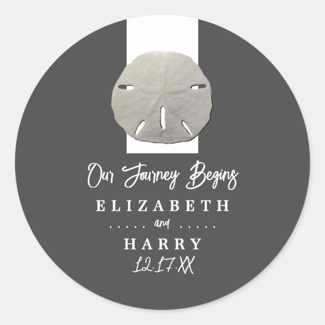 Lone Sand Dollar - Charcoal Gray - Beach Wedding Runder Aufkleber (Vorderseite)