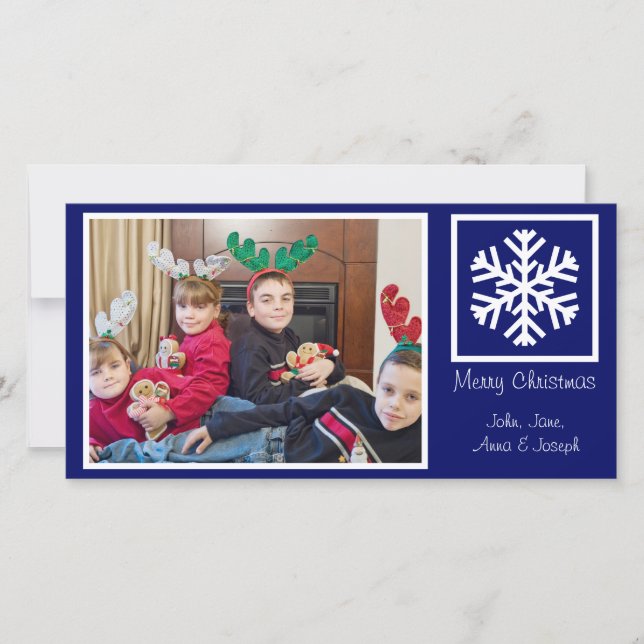 Lone Snowflake Weihnachten Fotokarten (Navy Blue) (Vorderseite)