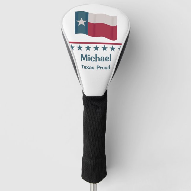 Lone Star Flag Texas Proud Name Personalisiert Whi Golf Headcover (Vorderseite)