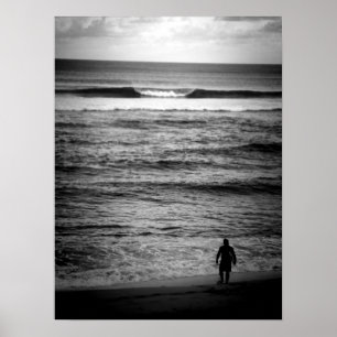 Lone Surfer B&W Poster