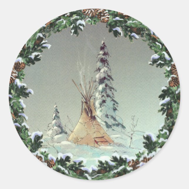 LONE TIPI & WREATY von SHARON SHARPE Runder Aufkleber (Vorderseite)