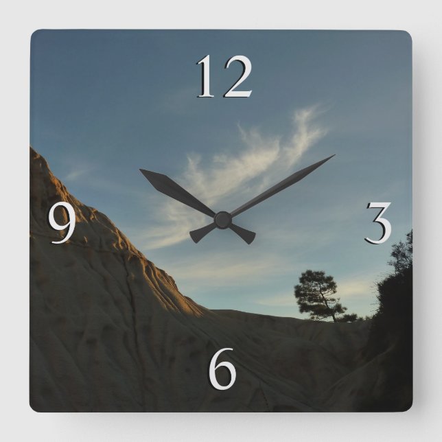 Lone Torrey Pine California Sunset Landschaft Quadratische Wanduhr (Vorderseite)